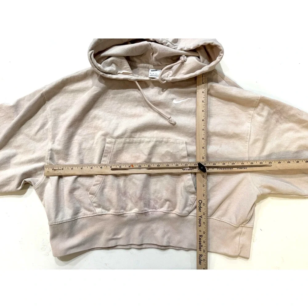 Nike Y2K Hoodie Womens XS Light Beige Pink Oversized Cropped‎ Sweatshirt Swoosh